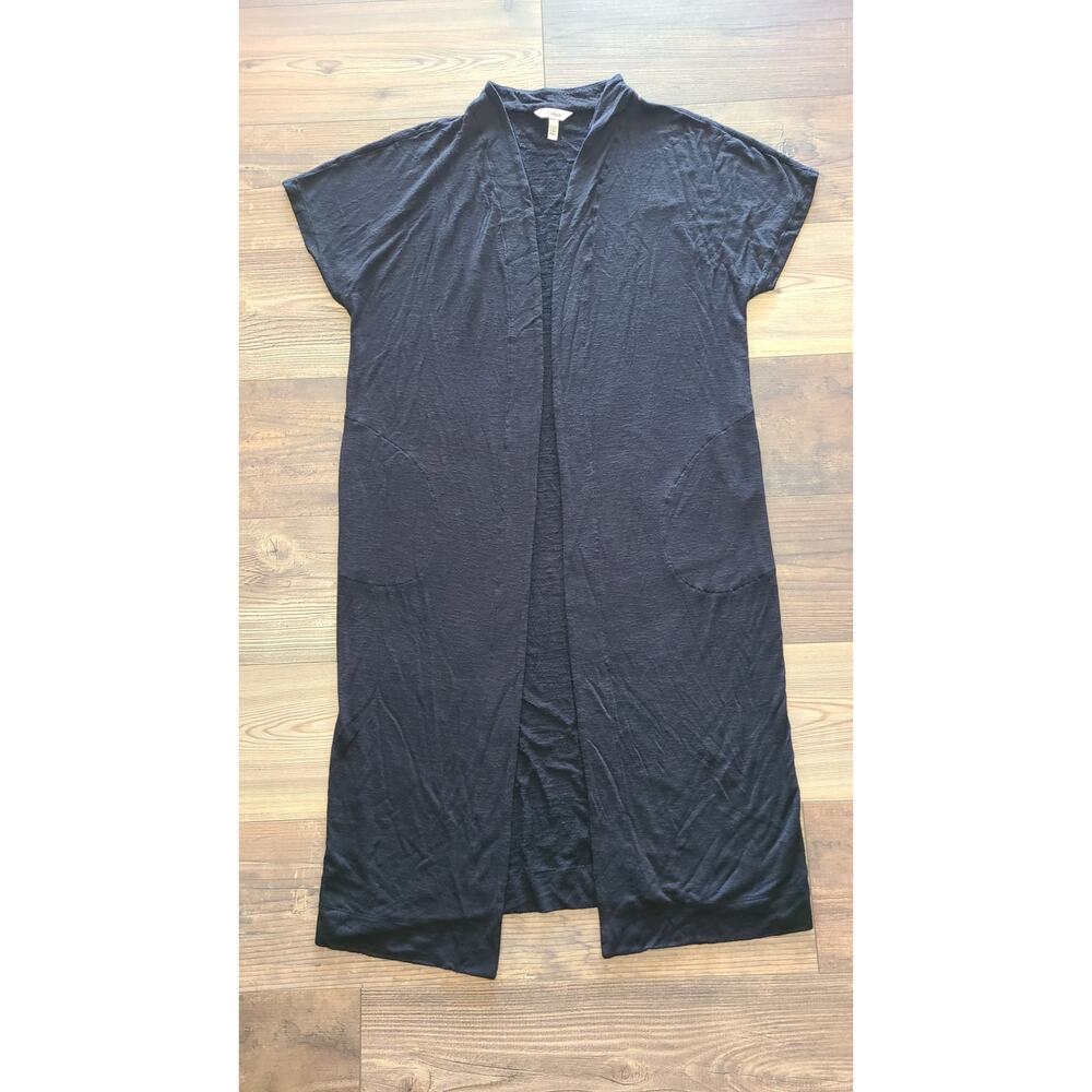 Soma Cardigan Womens S Black Long Lineโ Open Front Pockets Kimono Soft Duster